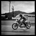 Alicia on the Triumph Thruxton, photo by Giles Clement