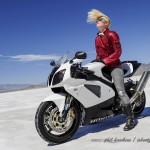 Alicia Mariah Elfving aka MotoLady on RC51 @ Bonneville Salt Flats