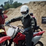 Jeannette Mekdara on a Honda dirt bike