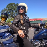 Michelle (front) and Jenny on their Harleys, just before heading out to the camp spot. 