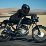 Marie riding her CM200T cafe racer custom motorcycle