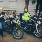 Alicia with the BMW and David from Road Runner Magazine on the Harley