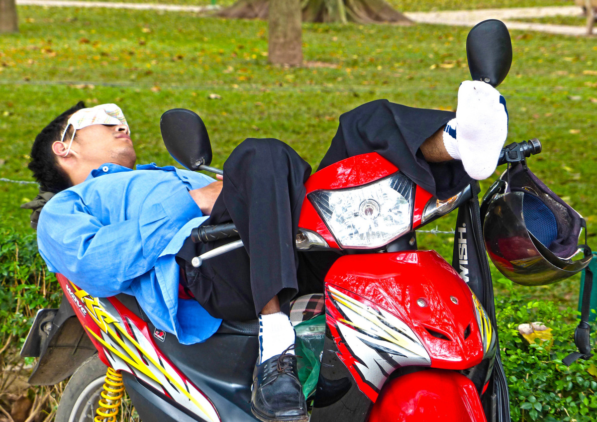 Motorcycle Taxi Driver Taking a Nap, Hanoi - Anthony Coronado